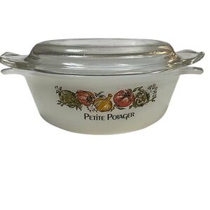 Anchor Hocking Petite Potager Milk Glass Casserole Dish with Lid Vegetable Decor